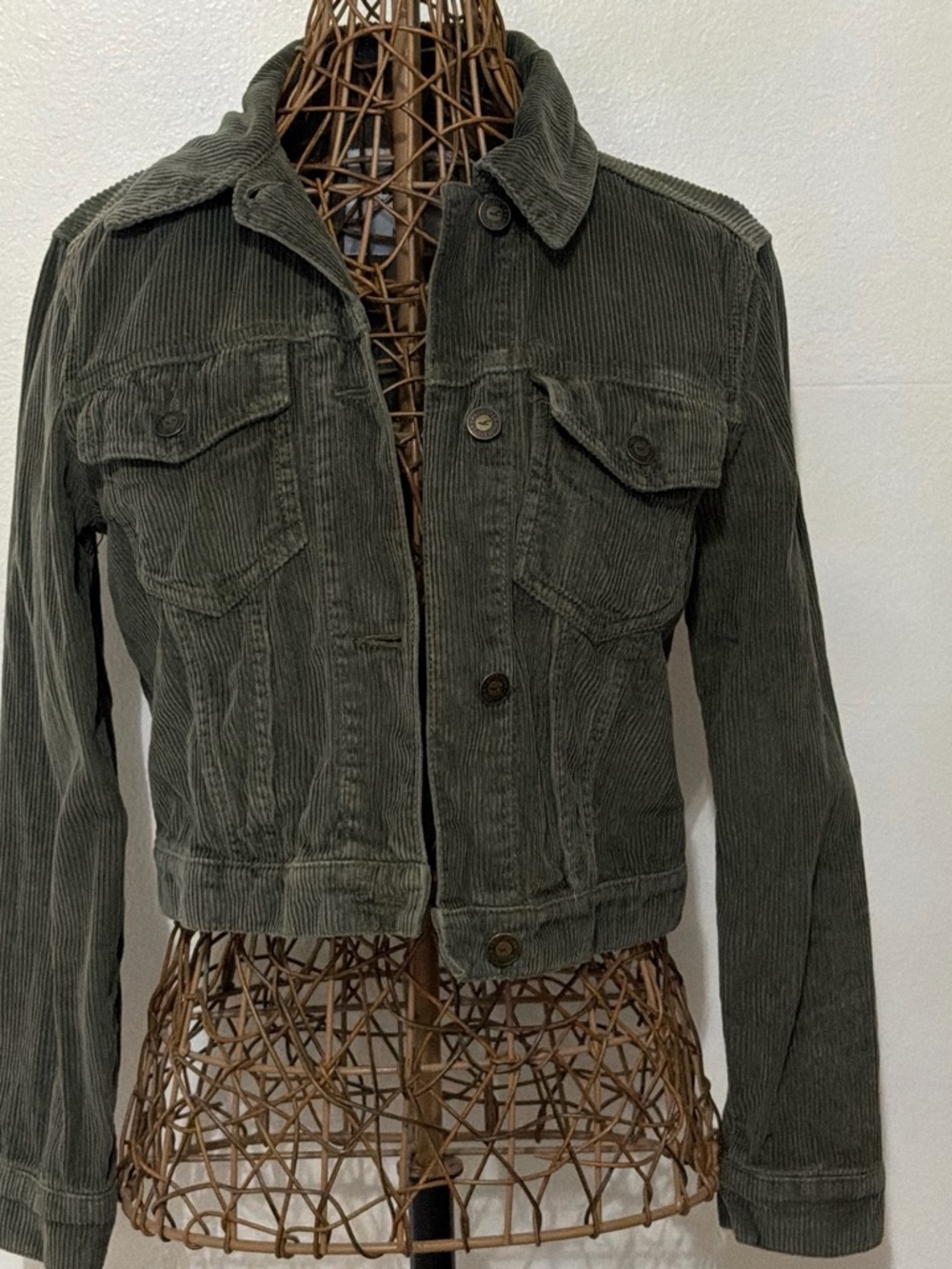 Womens Corduroy Utility Jacket - Olive Green